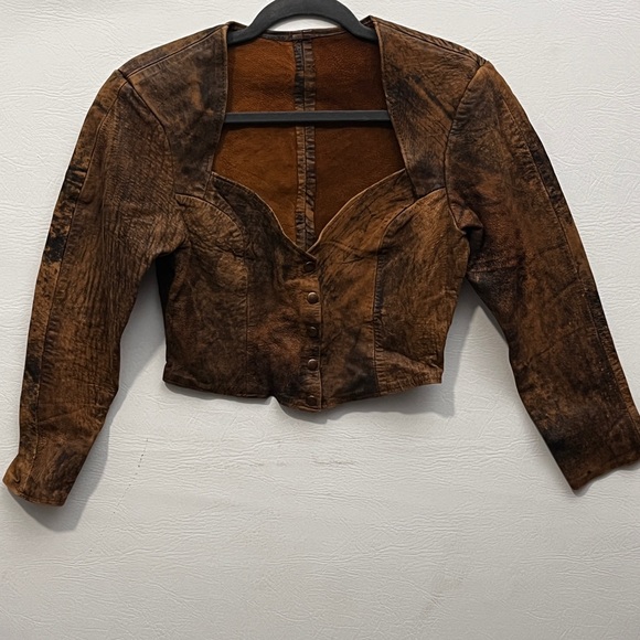 Vintage Jackets & Blazers - Vintage 80’s Firenze Brown Tan Cropped Genuine Leather Jacket L